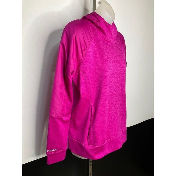 𝅺MEDIUM Under Armour Heatgear womens bright pink hoodie sweatshirt XStorm - Picture 3 of 7